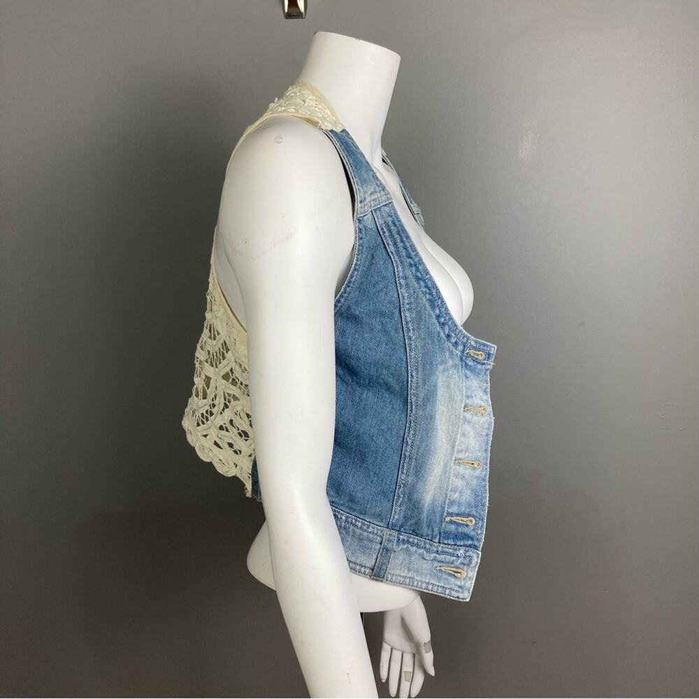 VTG‎ Free People denim vest XS cottagecore lace festival boho Stevie Eras Tour